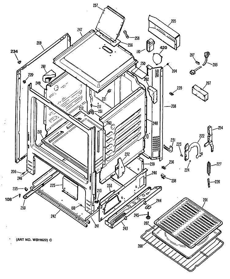 Section Diagram and Parts List for JGBS04EV1WH  General Electric Range