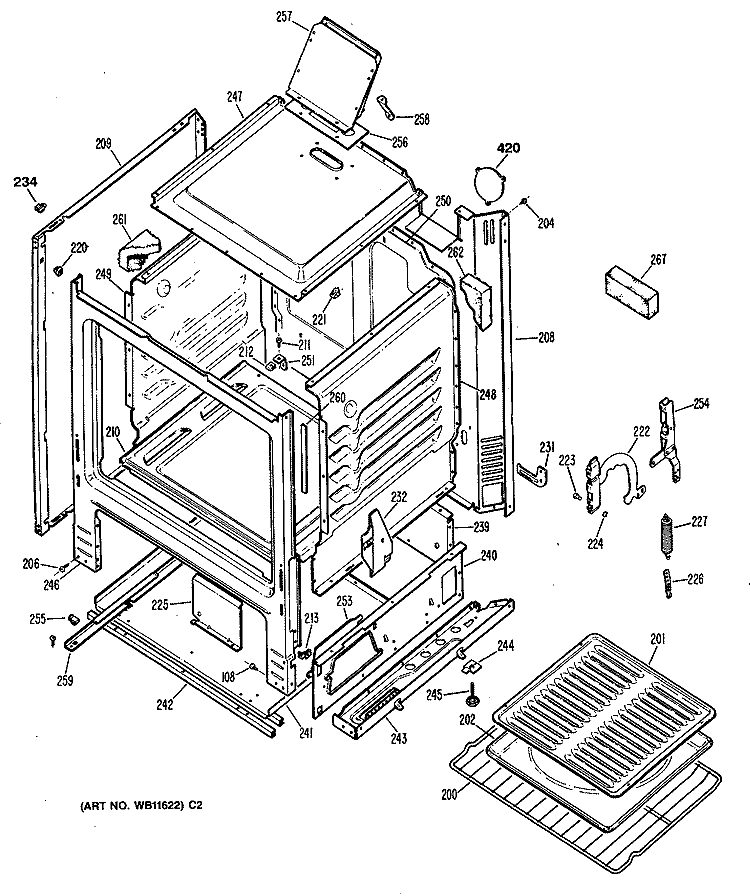 Section Diagram and Parts List for JGBS04PV1WH  General Electric Range