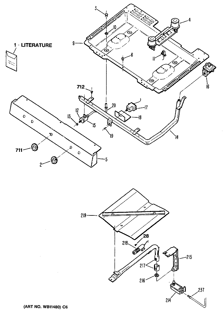 Section Diagram and Parts List for JGBS04GEV1WH  General Electric Range