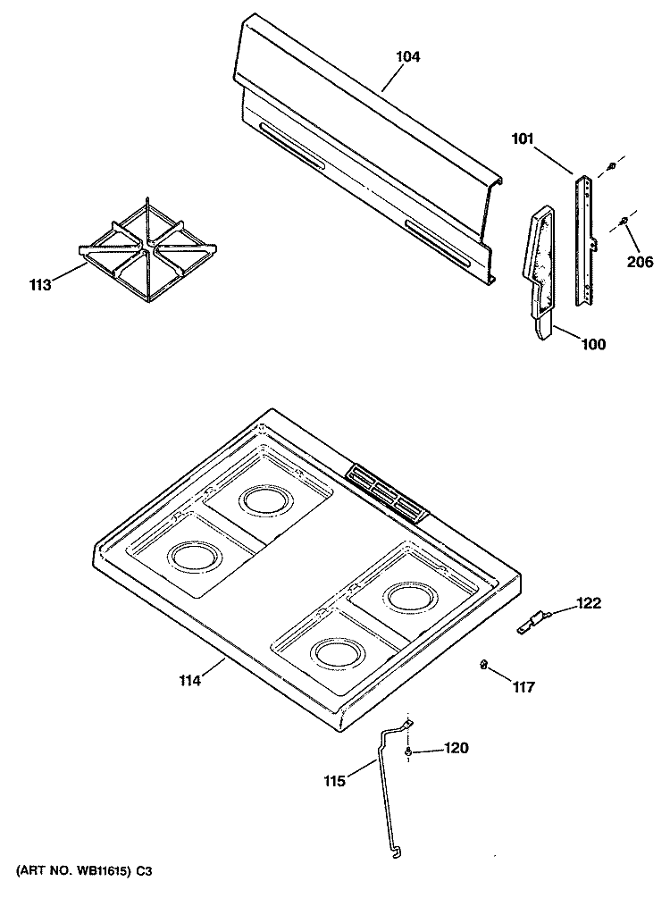 Section Diagram and Parts List for JGBS04GEV1WH  General Electric Range