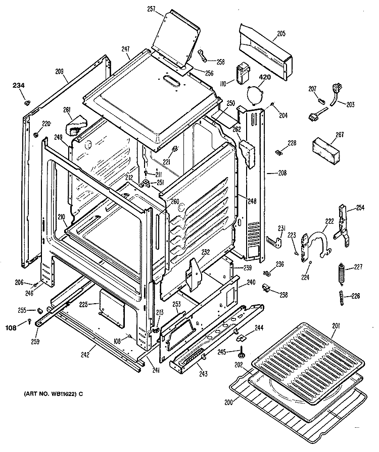 Section Diagram and Parts List for JGBS04GEV1WH  General Electric Range