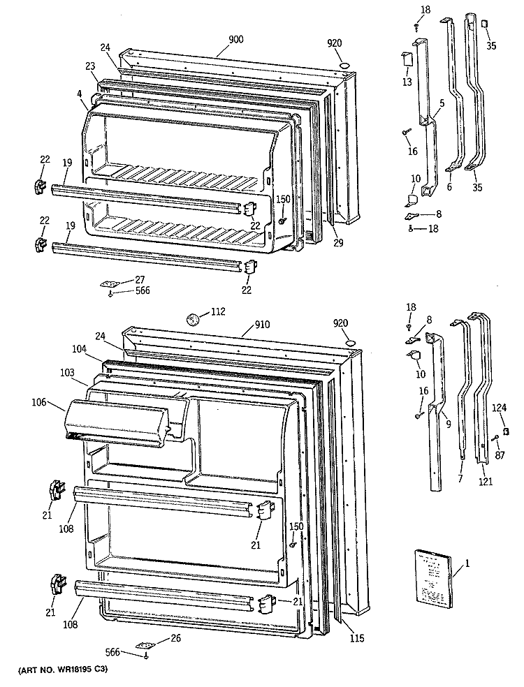 Section Diagram and Parts List for TBH14SATJLWH  General Electric Refrigerator