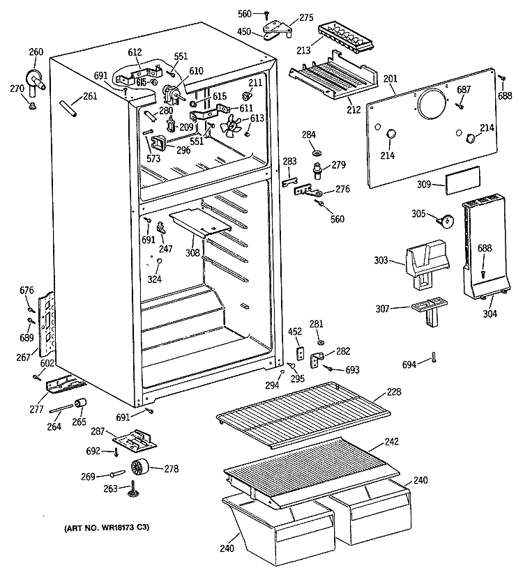 Section Diagram and Parts List for TBH14SATJLWH  General Electric Refrigerator