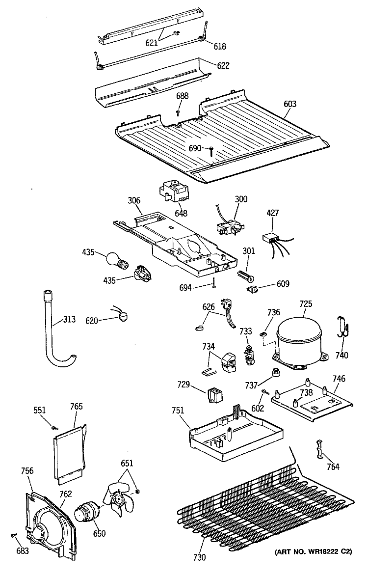 Section Diagram and Parts List for TBH14SATJLWH  General Electric Refrigerator