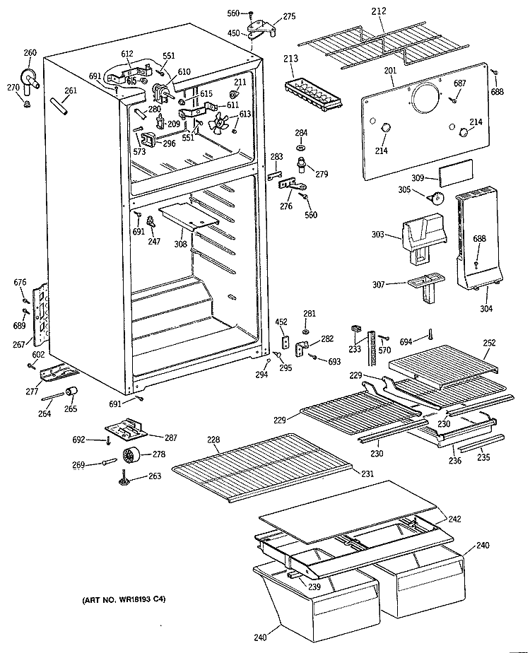 Section Diagram and Parts List for TBG14DAXHRAD  General Electric Refrigerator