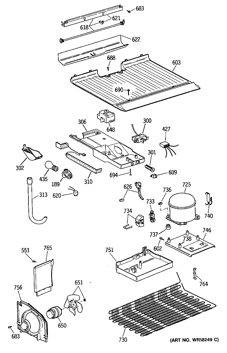 Section Diagram and Parts List for TBG14DAXHRAD  General Electric Refrigerator