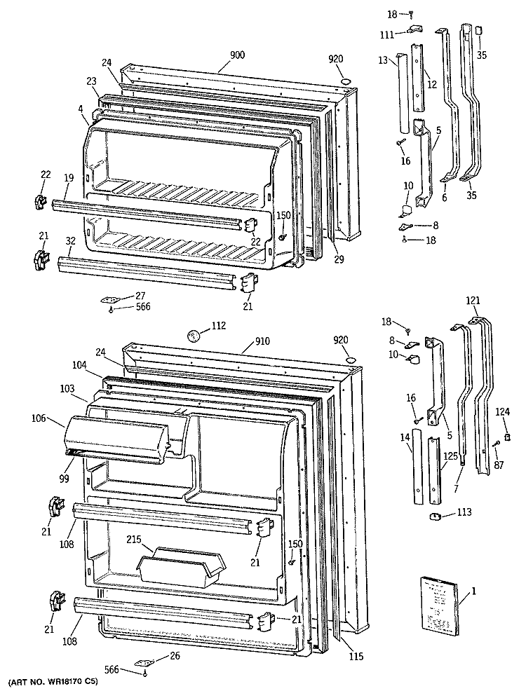 Section Diagram and Parts List for TBG16DAXHRAD  General Electric Refrigerator