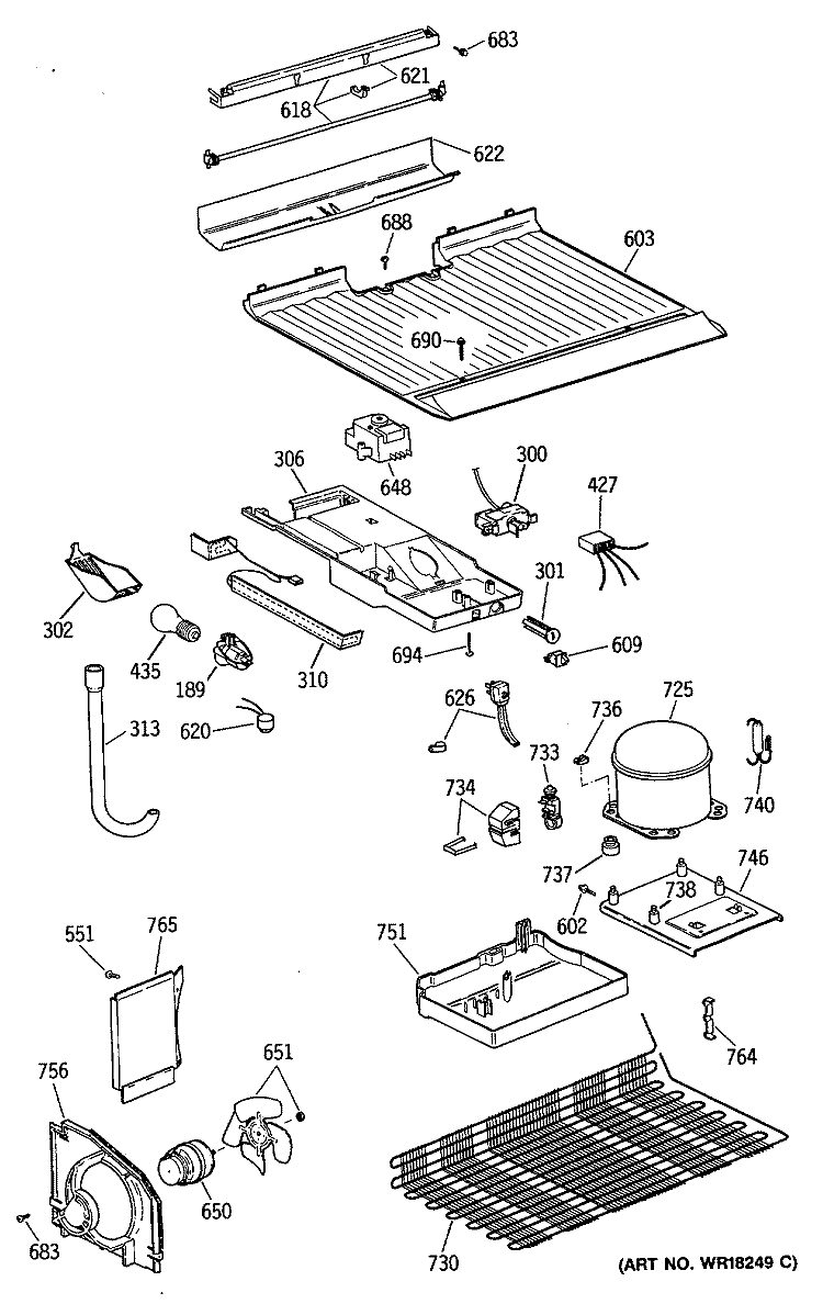 Section Diagram and Parts List for TBG16DAXHRAD  General Electric Refrigerator