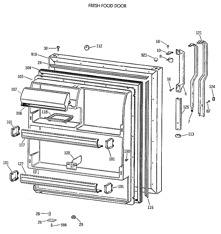 FRESH FOOD DOOR Diagram and Parts List for TBX18MAXBRAA  General Electric Refrigerator