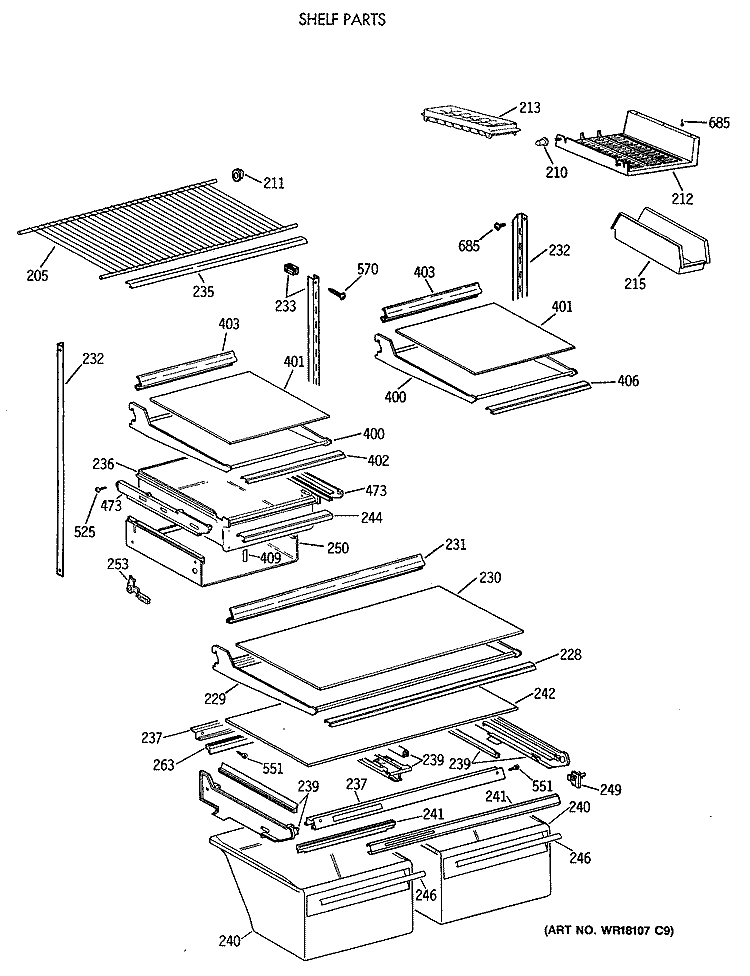SHELF PARTS Diagram and Parts List for TBX18MAXBRAA  General Electric Refrigerator