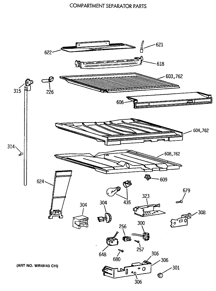 COMPARTMENT SEPARATOR PARTS Diagram and Parts List for TBX18MAXBRAA  General Electric Refrigerator
