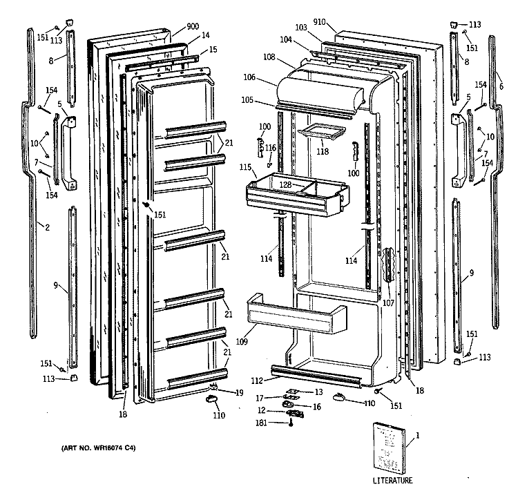 Section Diagram and Parts List for TFX22JAXAAA  General Electric Refrigerator