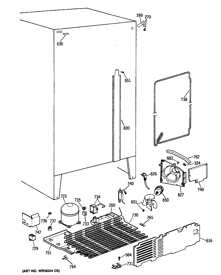 Section Diagram and Parts List for TFX22JAXAAA  General Electric Refrigerator