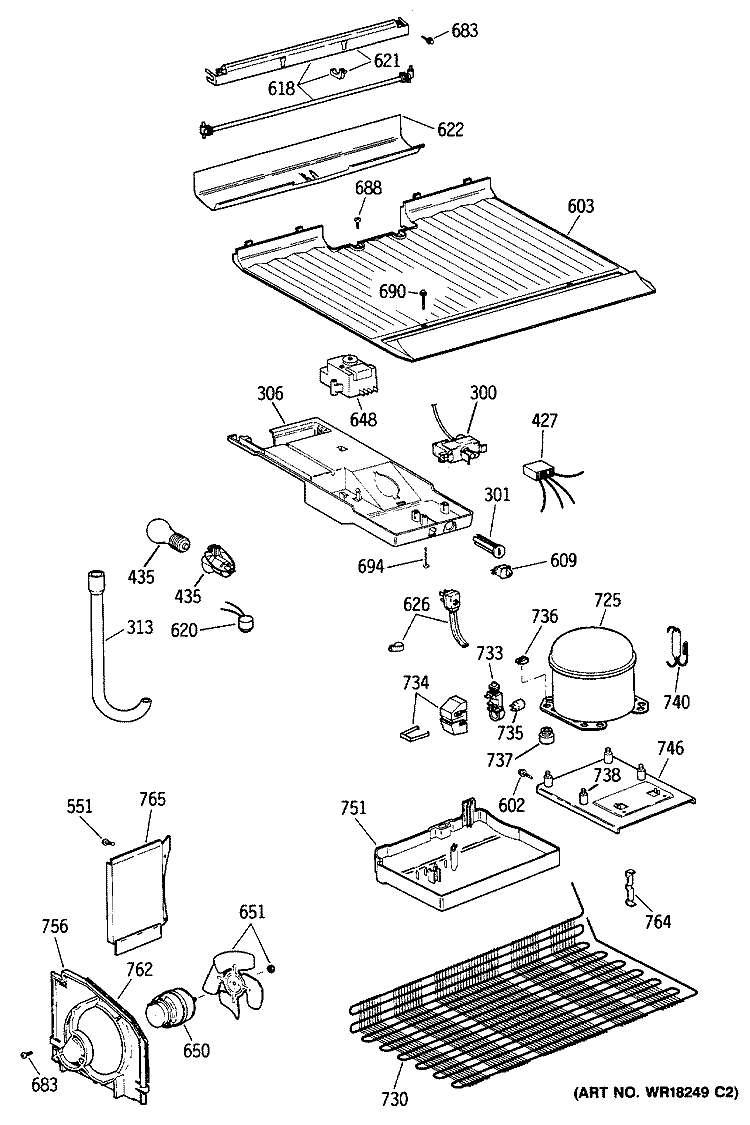 Section Diagram and Parts List for TBE18NATGRAD  General Electric Refrigerator