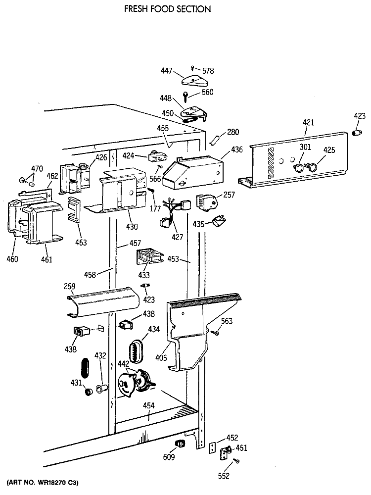 FRESH FOOD SECTION Diagram and Parts List for TFG24PAXAWW  General Electric Refrigerator