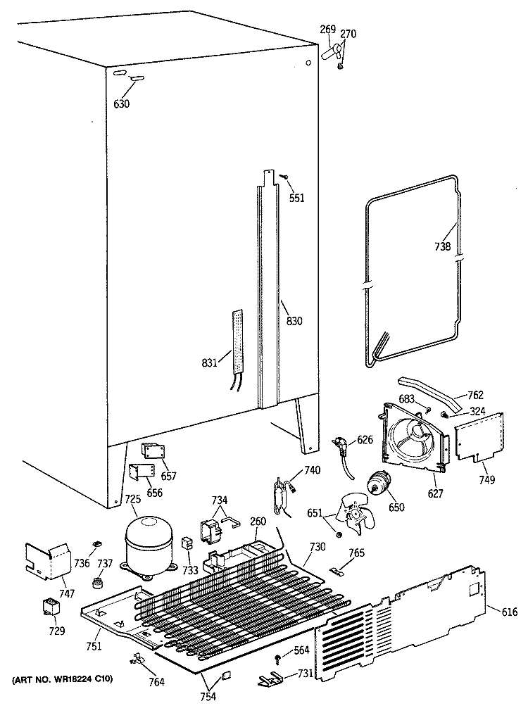 Section Diagram and Parts List for TFG24PAXAWW  General Electric Refrigerator