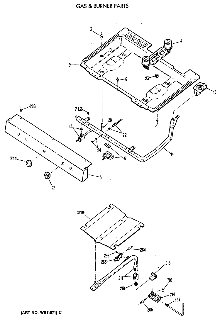 GAS & BURNER PARTS Diagram and Parts List for JGBS04PV2WH  General Electric Range