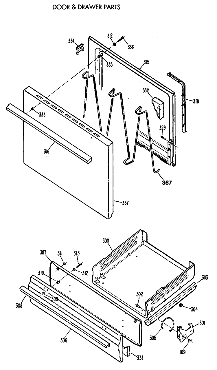 DDOOR & DRAWER PARTS Diagram and Parts List for JGBS04PV2WH  General Electric Range