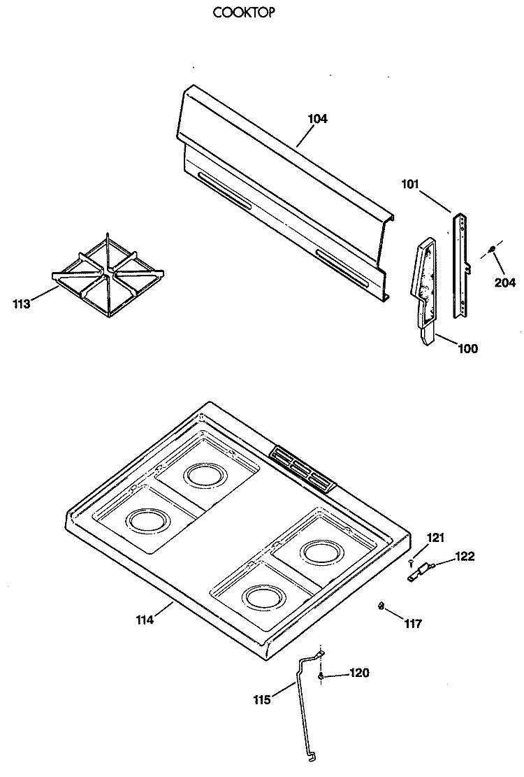 COOKTOP Diagram and Parts List for JGBS04PV2WH  General Electric Range