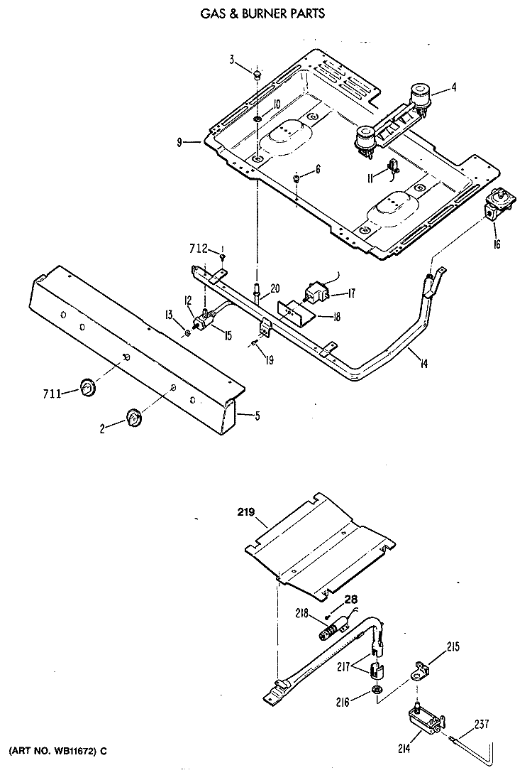 GAS & BURNER PARTS Diagram and Parts List for JGBS04EV2WH  General Electric Range