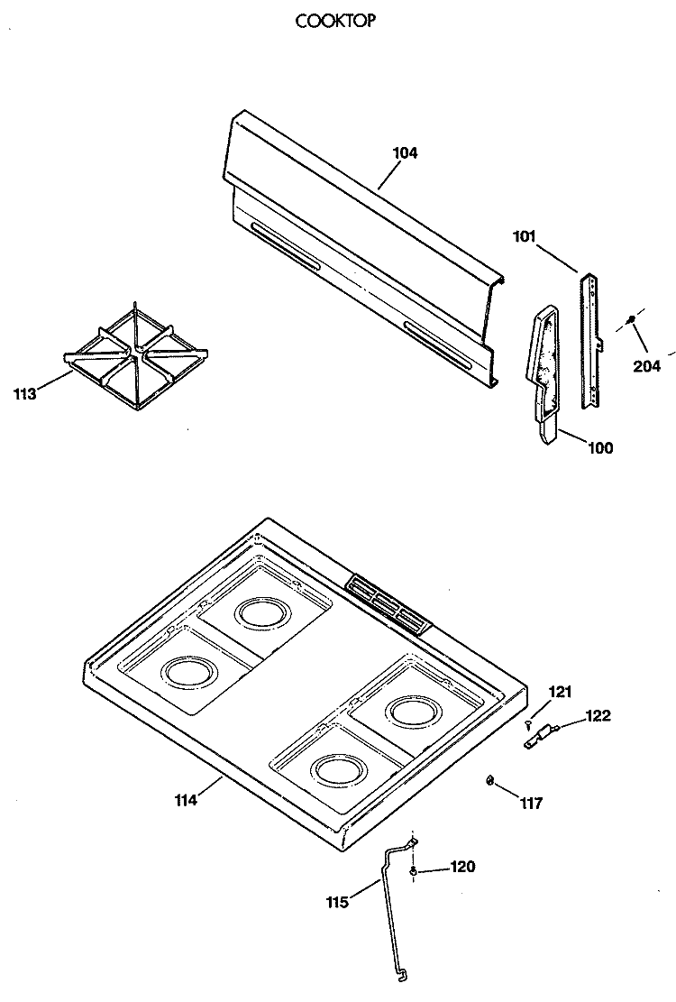 COOKTOP Diagram and Parts List for JGBS04EV2WH  General Electric Range