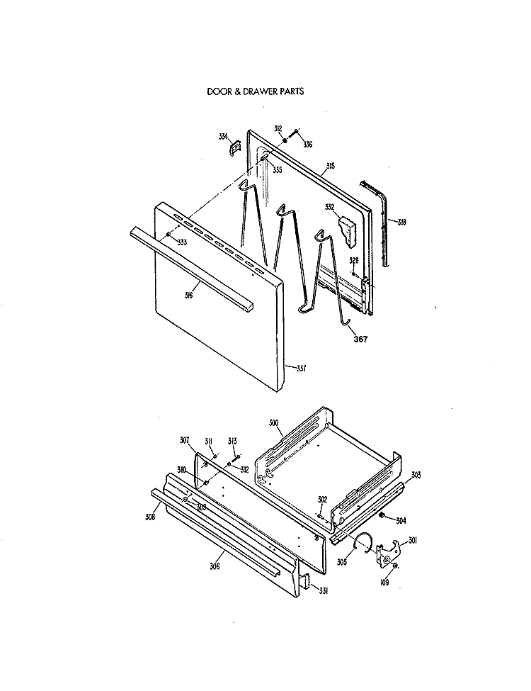 DOOR & DRAWER PARTS Diagram and Parts List for JGBS04EV2WH  General Electric Range