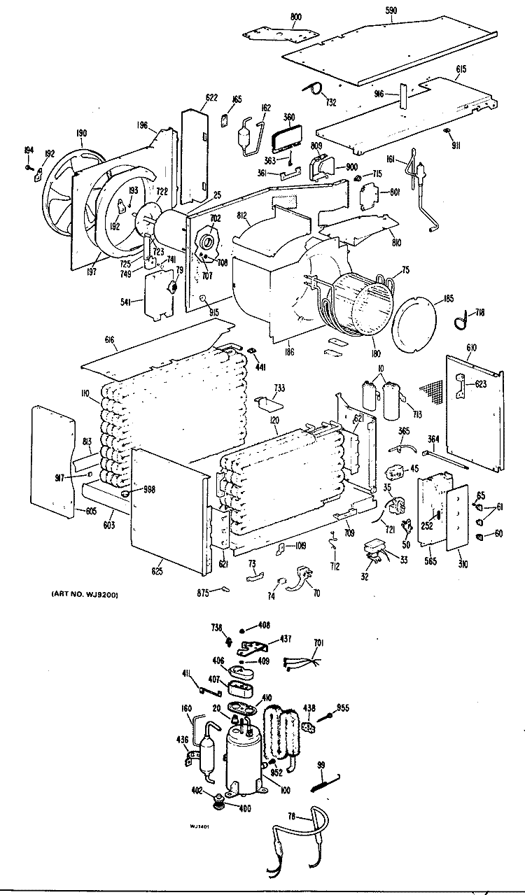 Section Diagram and Parts List for KD917DWD1  Hotpoint Air Conditioner