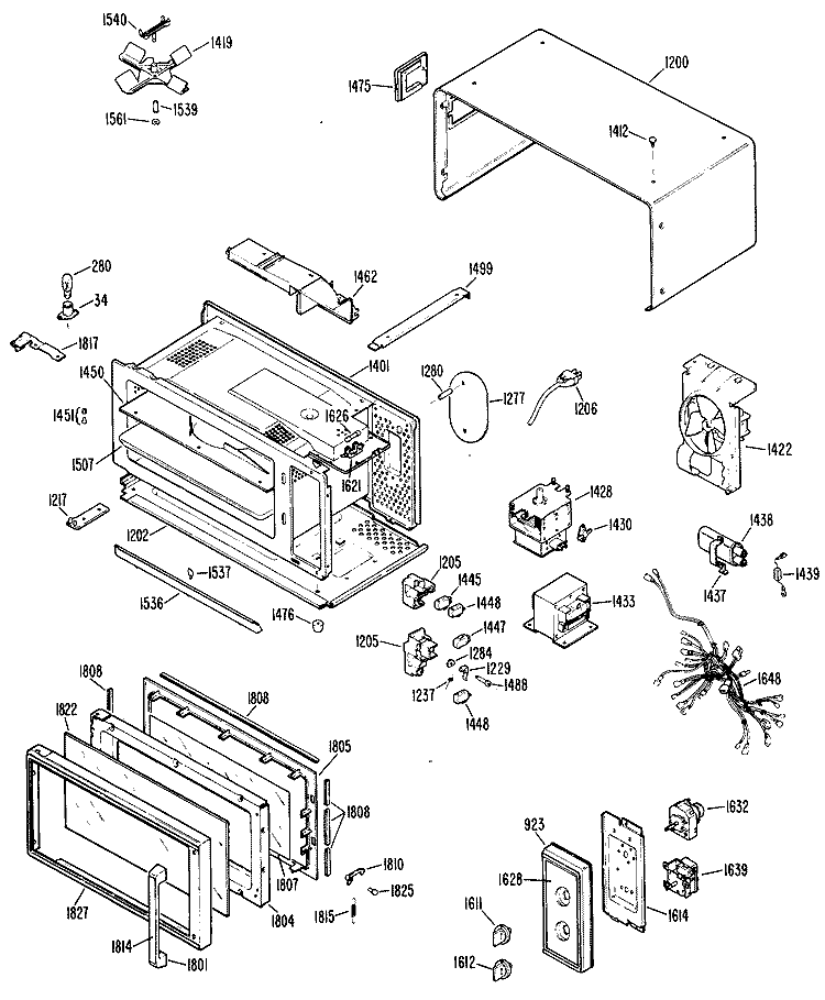 Section Diagram and Parts List for REM10G01  Hotpoint Microwave