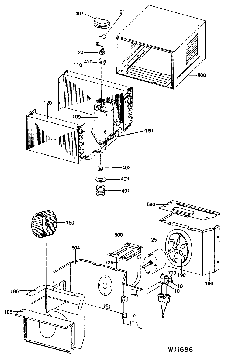 Section Diagram and Parts List for KSL06LAM1  Hotpoint Air Conditioner