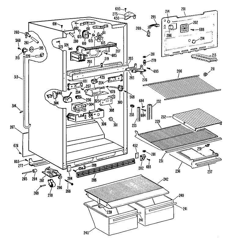 Section Diagram and Parts List for CTX18PLJRAD  Hotpoint Refrigerator