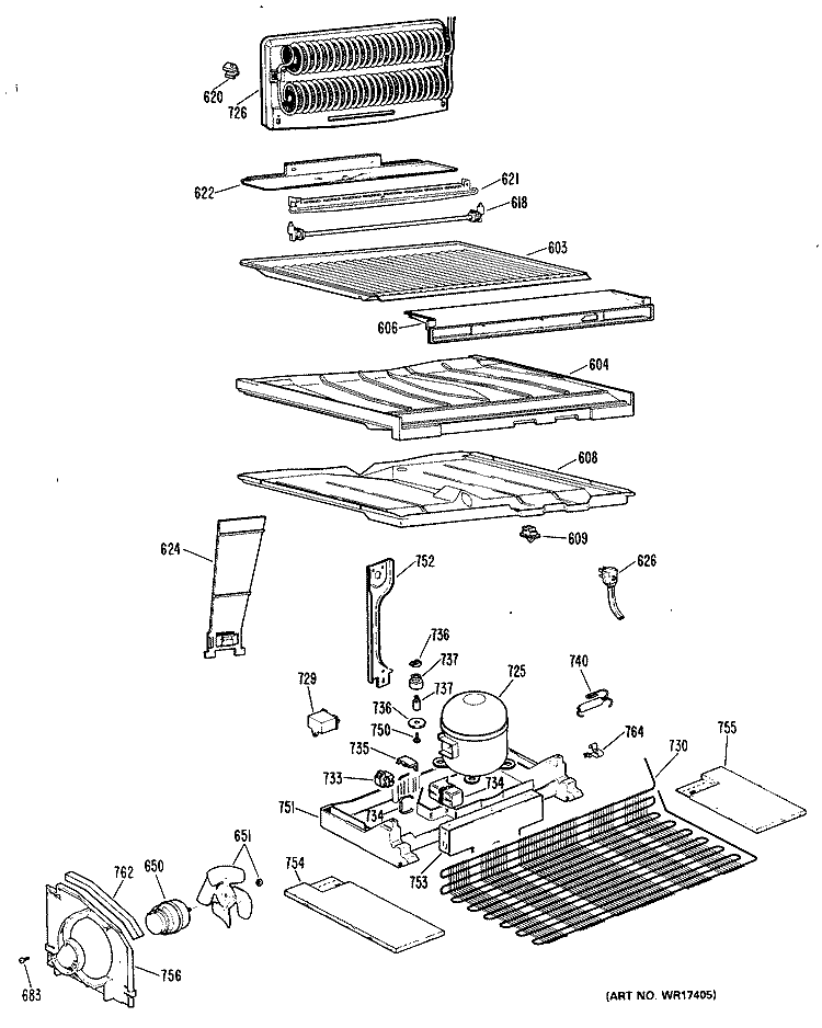 Section Diagram and Parts List for CTX18PLJRAD  Hotpoint Refrigerator