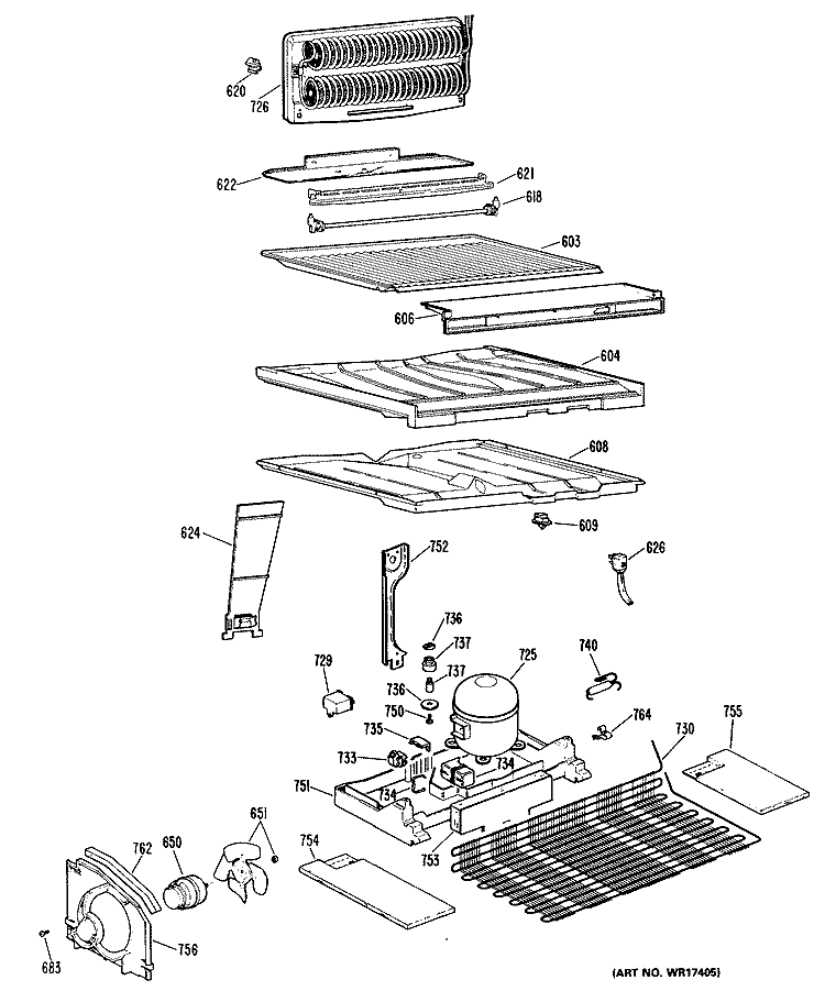 Section Diagram and Parts List for CTX19GLJRAD  Hotpoint Refrigerator