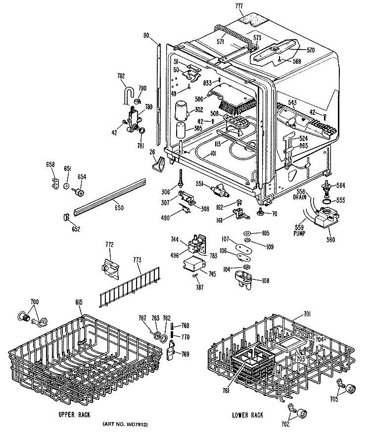 Section Diagram and Parts List for HDA2600K20  Hotpoint Dishwasher