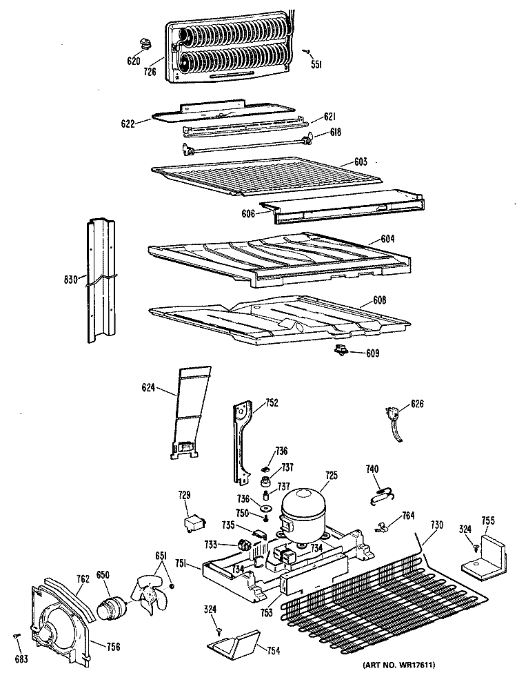 Section Diagram and Parts List for CTX18GLTRWH  Hotpoint Refrigerator