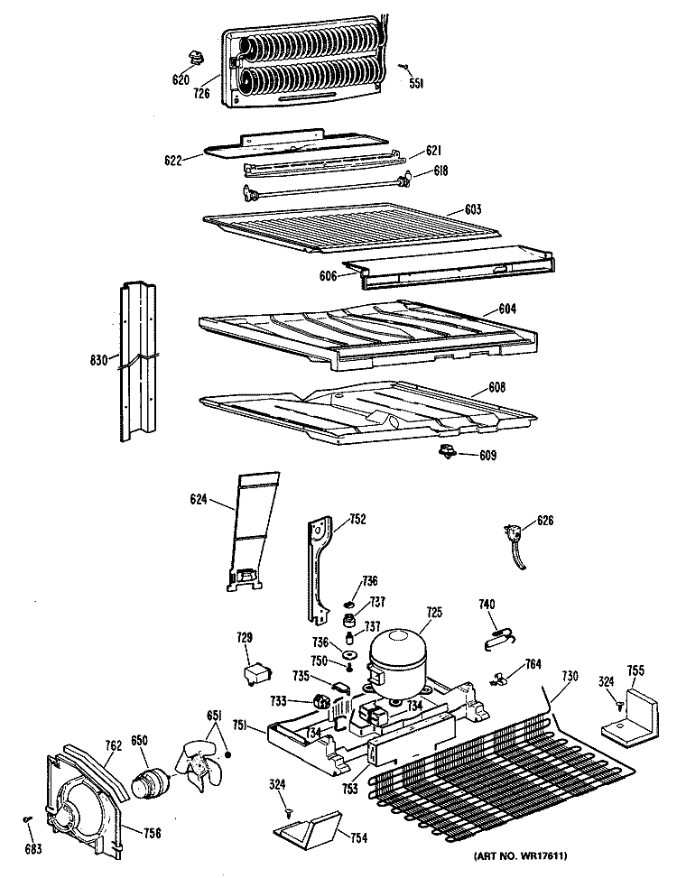 Section Diagram and Parts List for CTX18LLMRWH  Hotpoint Refrigerator