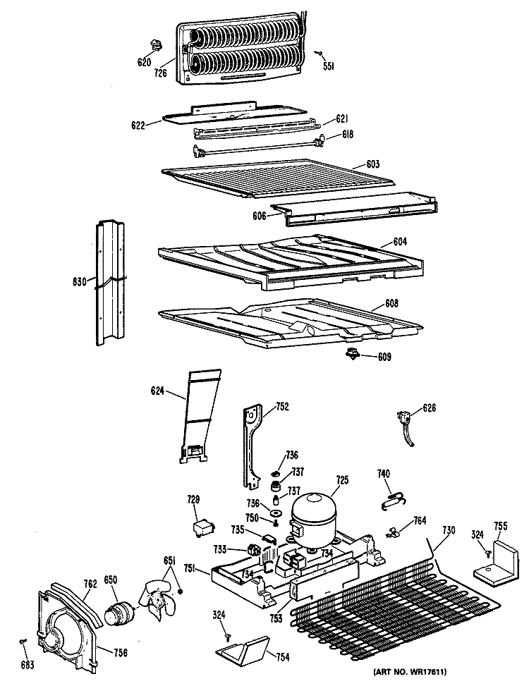 Section Diagram and Parts List for CTX21ELMRAD  Hotpoint Refrigerator