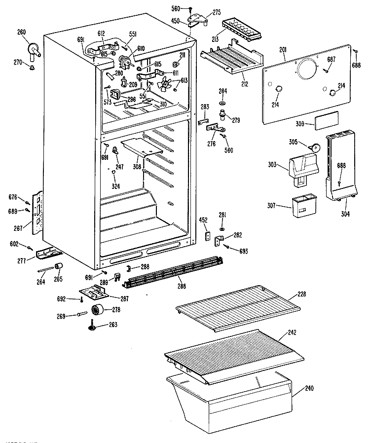 Section Diagram and Parts List for CTX16CMELAD  Hotpoint Refrigerator