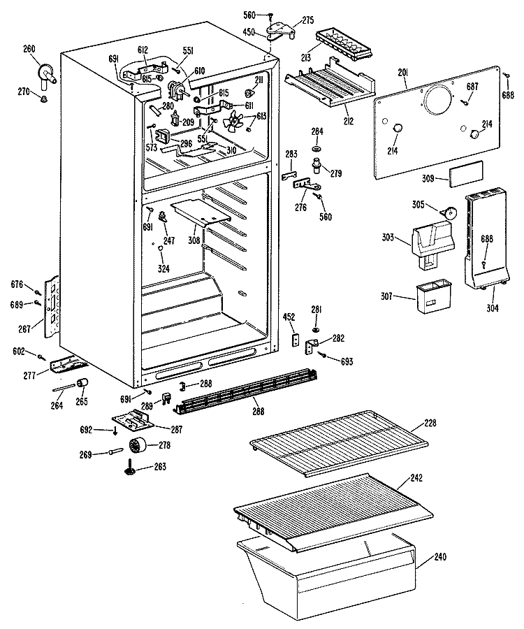 Section Diagram and Parts List for CTX14CMERAD  Hotpoint Refrigerator