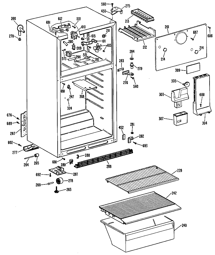 Section Diagram and Parts List for CTXY16CPCLWH  Hotpoint Refrigerator