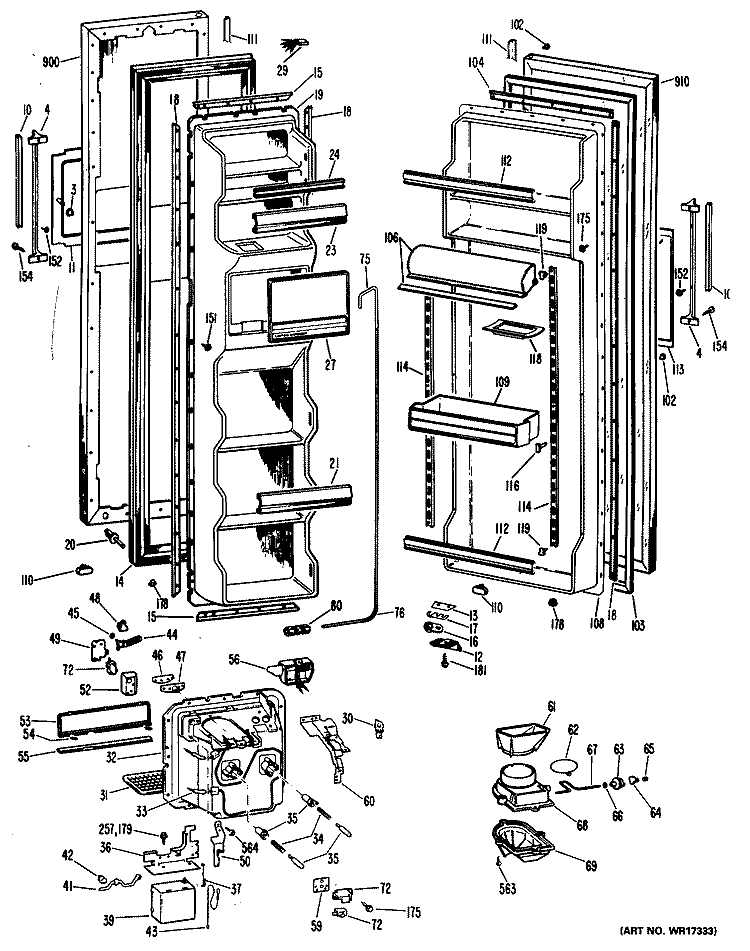 Section Diagram and Parts List for CSXH24DLR  General Electric Refrigerator