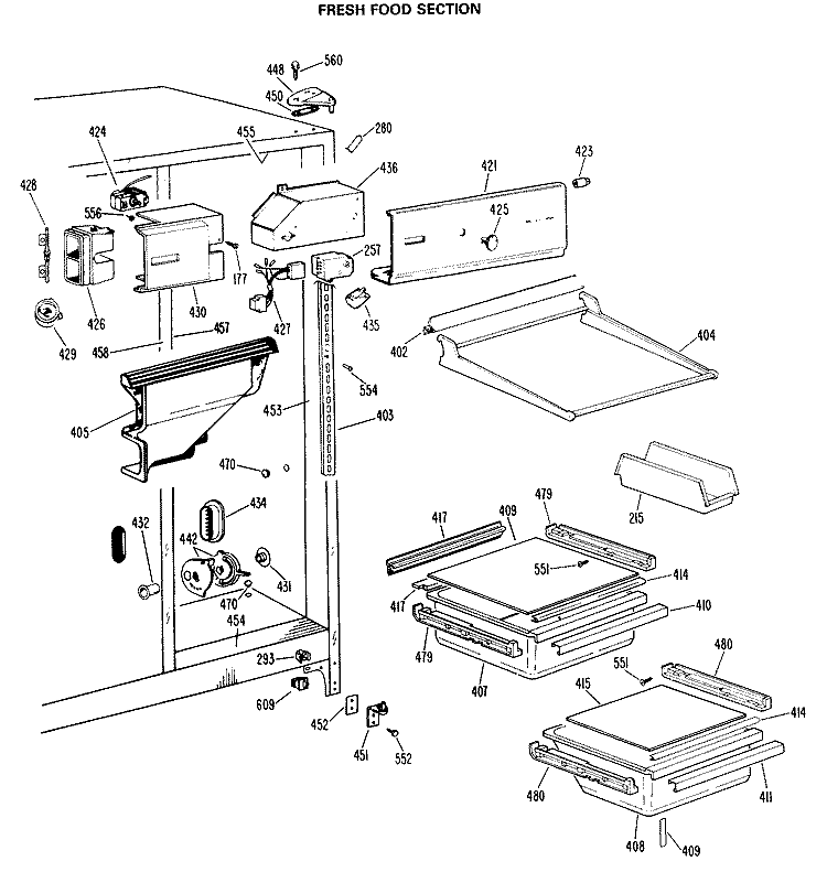 FRESH FOOD SECTION Diagram and Parts List for CSX22GMA  Hotpoint Refrigerator