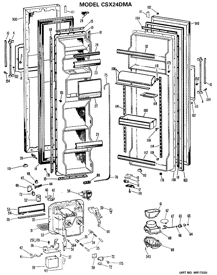 Section Diagram and Parts List for CSX24DMA  Hotpoint Refrigerator