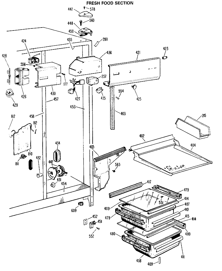 FRESH FOOD SECTION Diagram and Parts List for CSX24DMA  Hotpoint Refrigerator