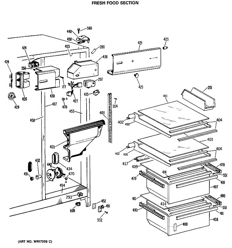 FRESH FOOD SECTION Diagram and Parts List for CSE22GMA  Hotpoint Refrigerator