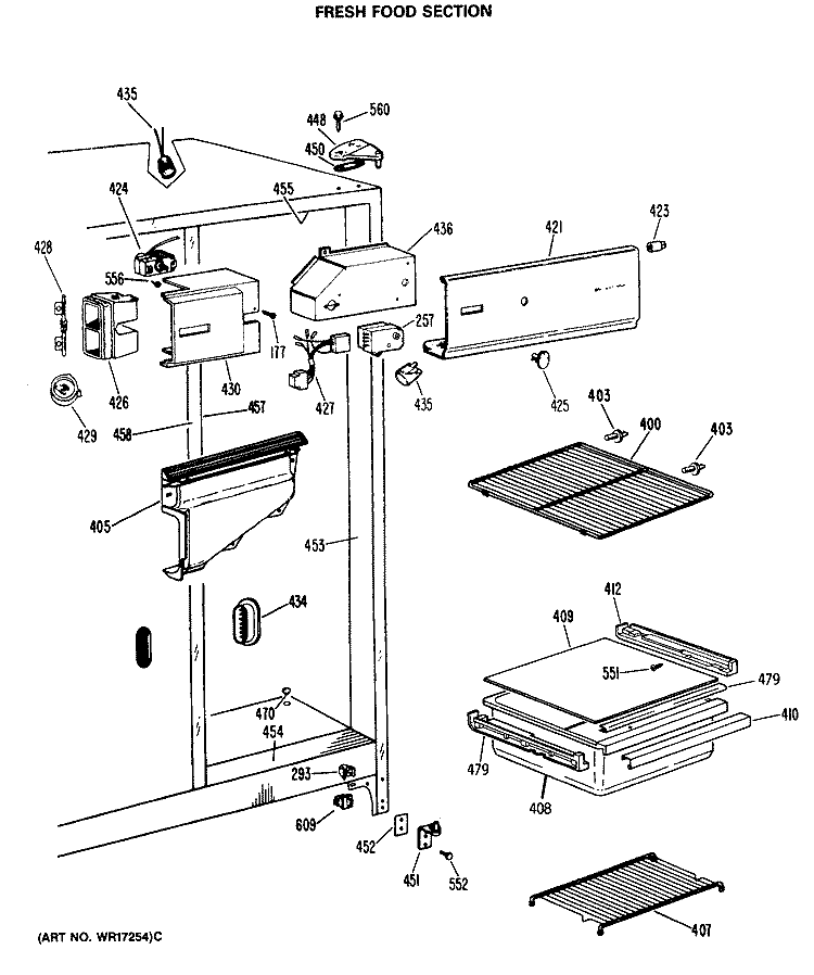 FRESH FOOD SECTION Diagram and Parts List for CSX20LLR  Hotpoint Refrigerator