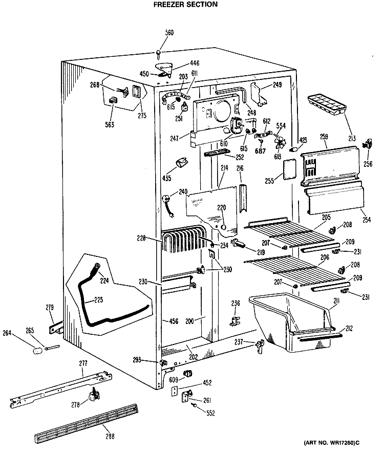 FREEZER SECTION Diagram and Parts List for CSXC22GMA  General Electric Refrigerator