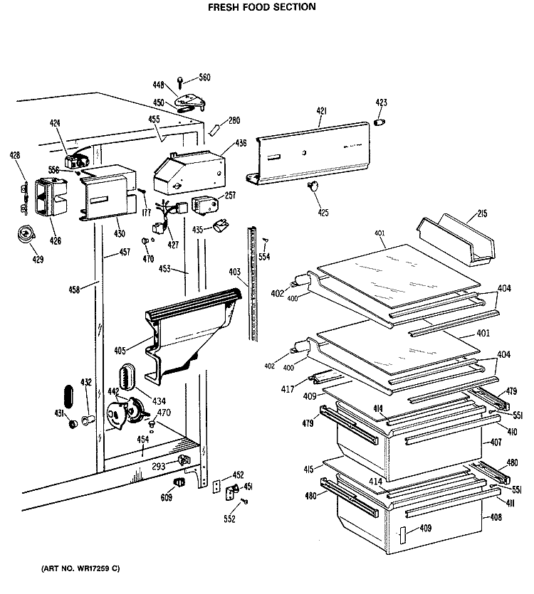 FRESH FOOD SECTION Diagram and Parts List for CSXC22GMA  General Electric Refrigerator