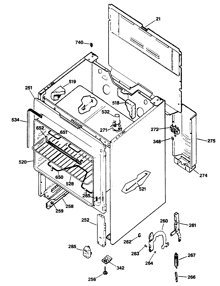 Section Diagram and Parts List for RB525*R1  Hotpoint Range