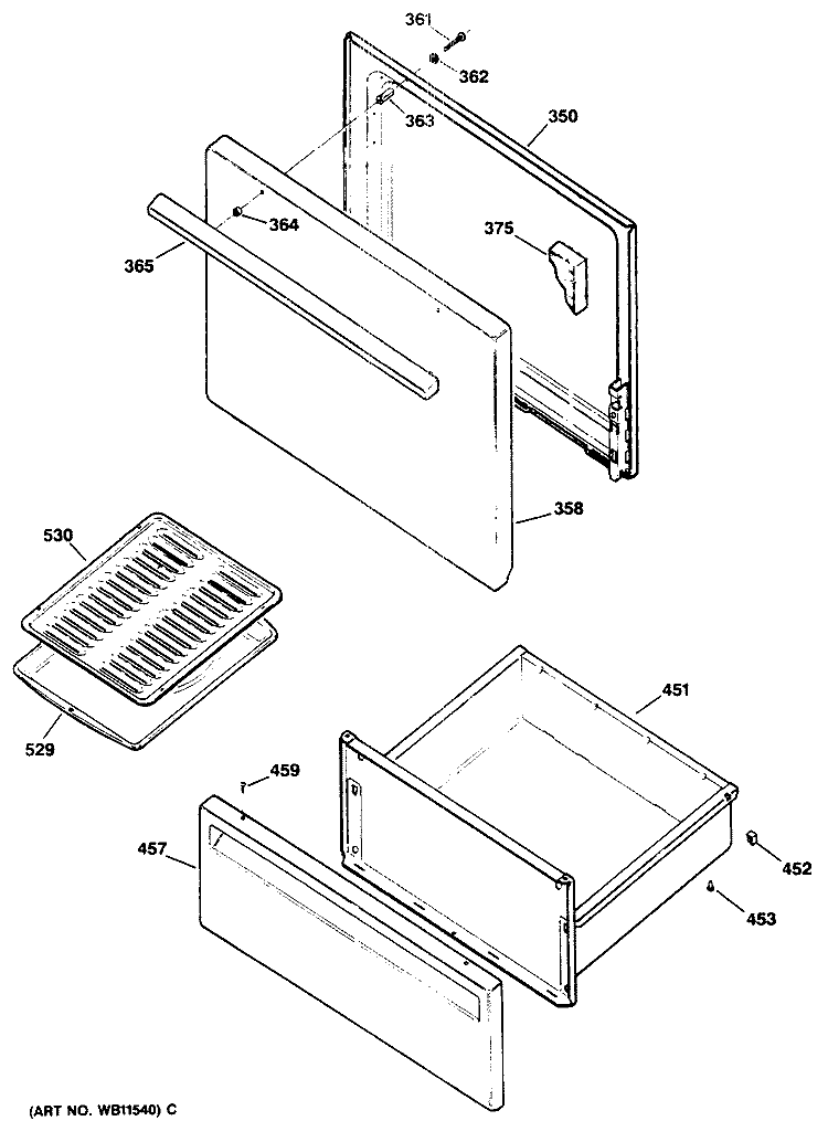Section Diagram and Parts List for RB525*R1  Hotpoint Range