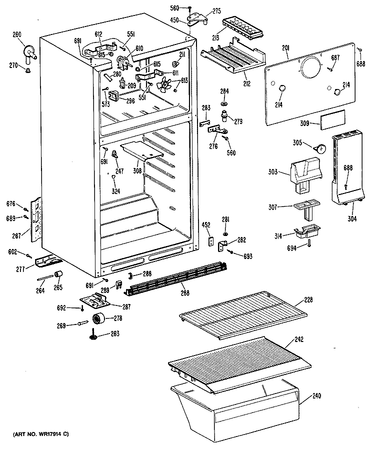 Section Diagram and Parts List for CTEY14CPHRWH  Hotpoint Refrigerator